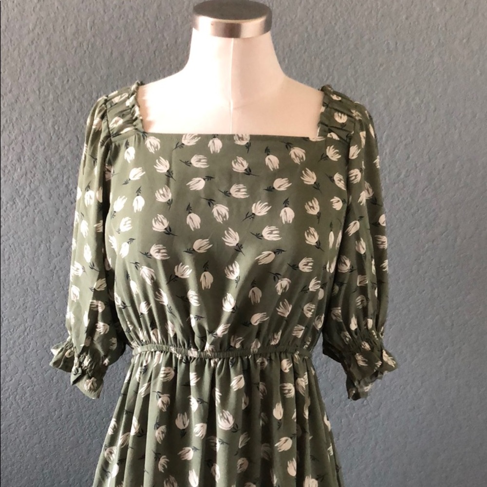 Green floral midi dress